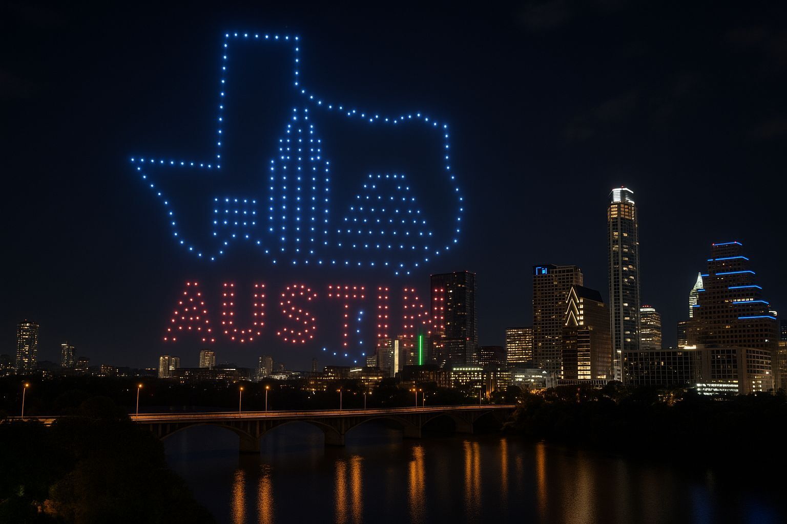 Drone light show in Austin, Texas